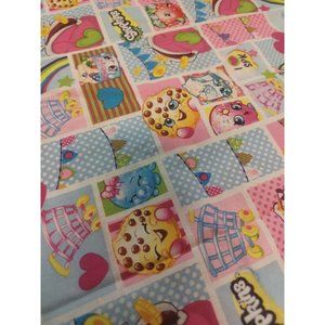 Fabric Remnant Shopkins Patch Party 2013 Pink Blue Characters 15" x 44"